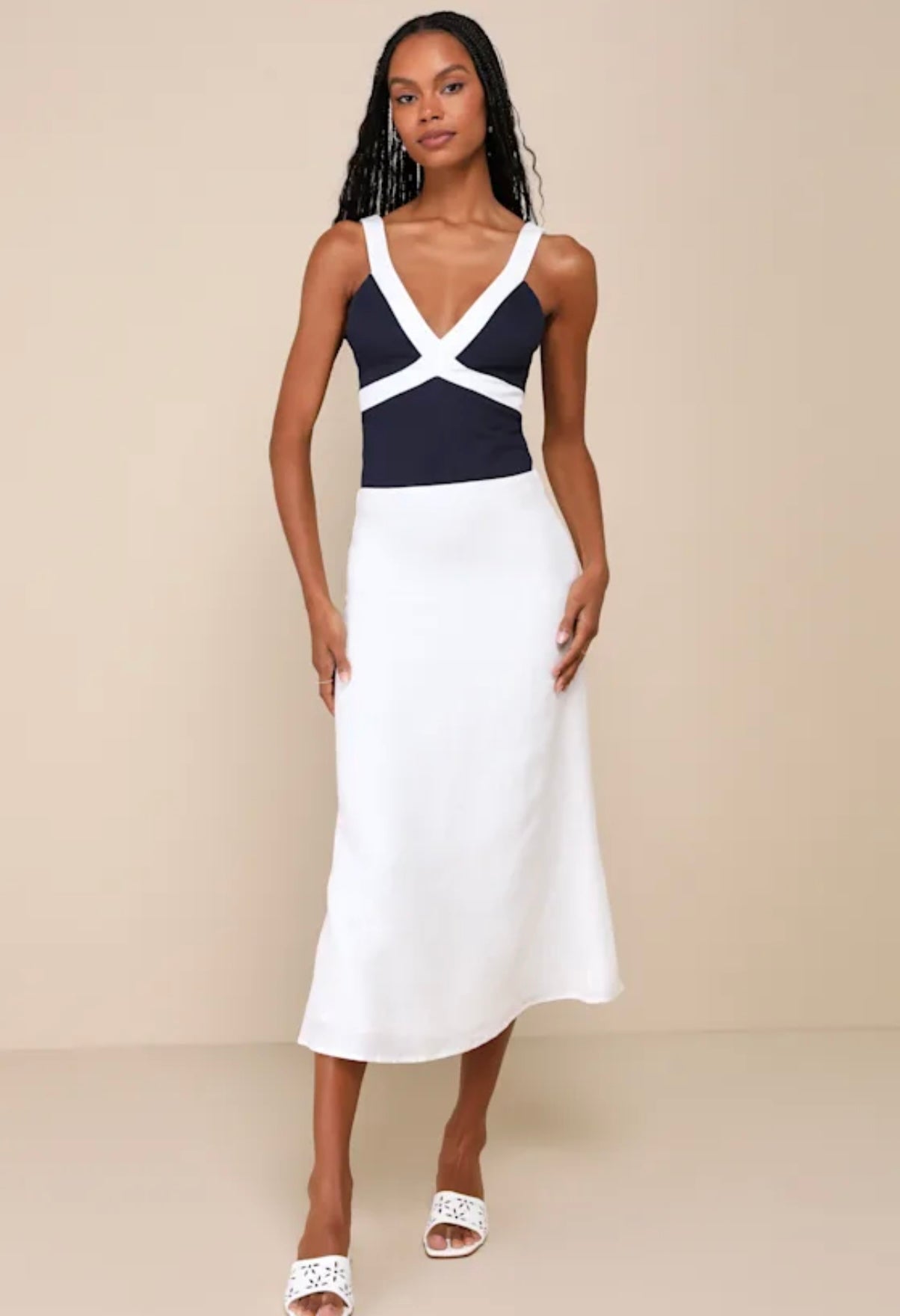 Navy Blue Colorblock V-Neck Bodysuit Small New