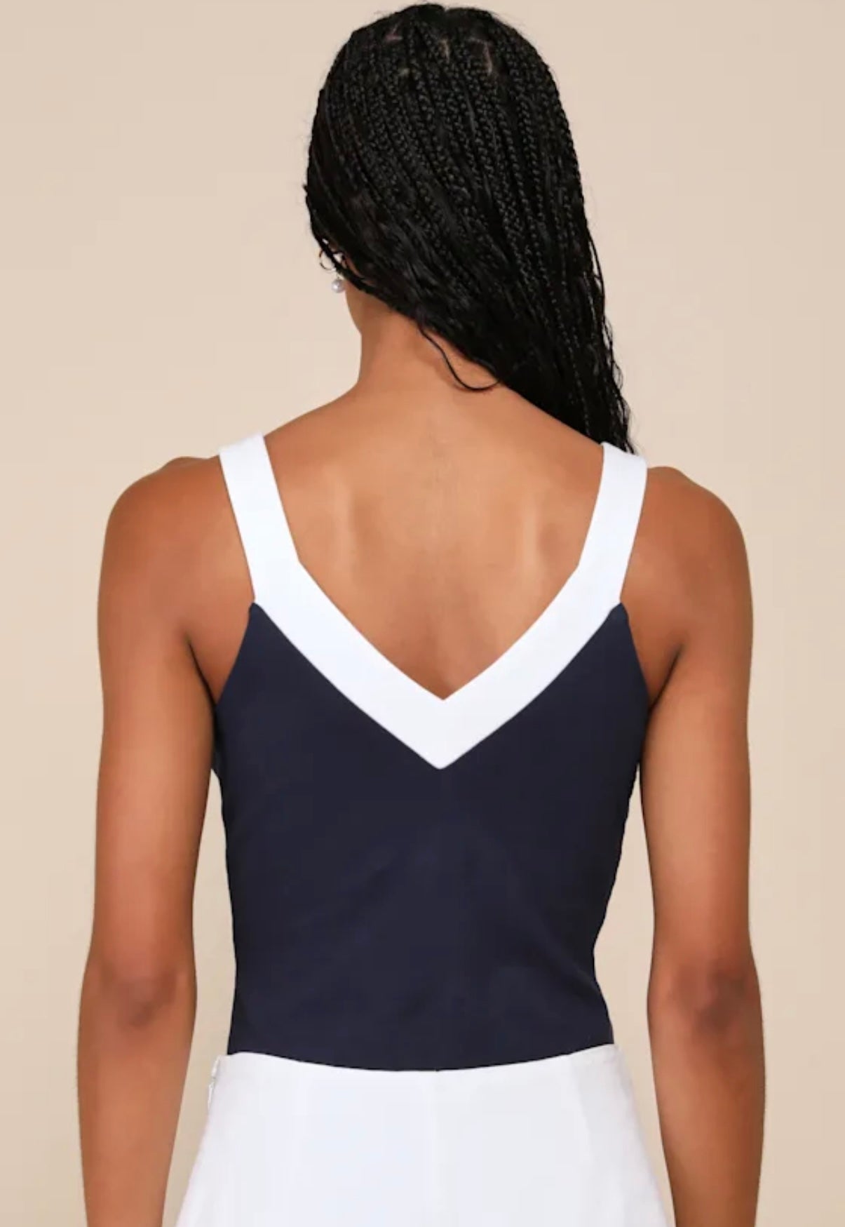 Navy Blue Colorblock V-Neck Bodysuit Small New