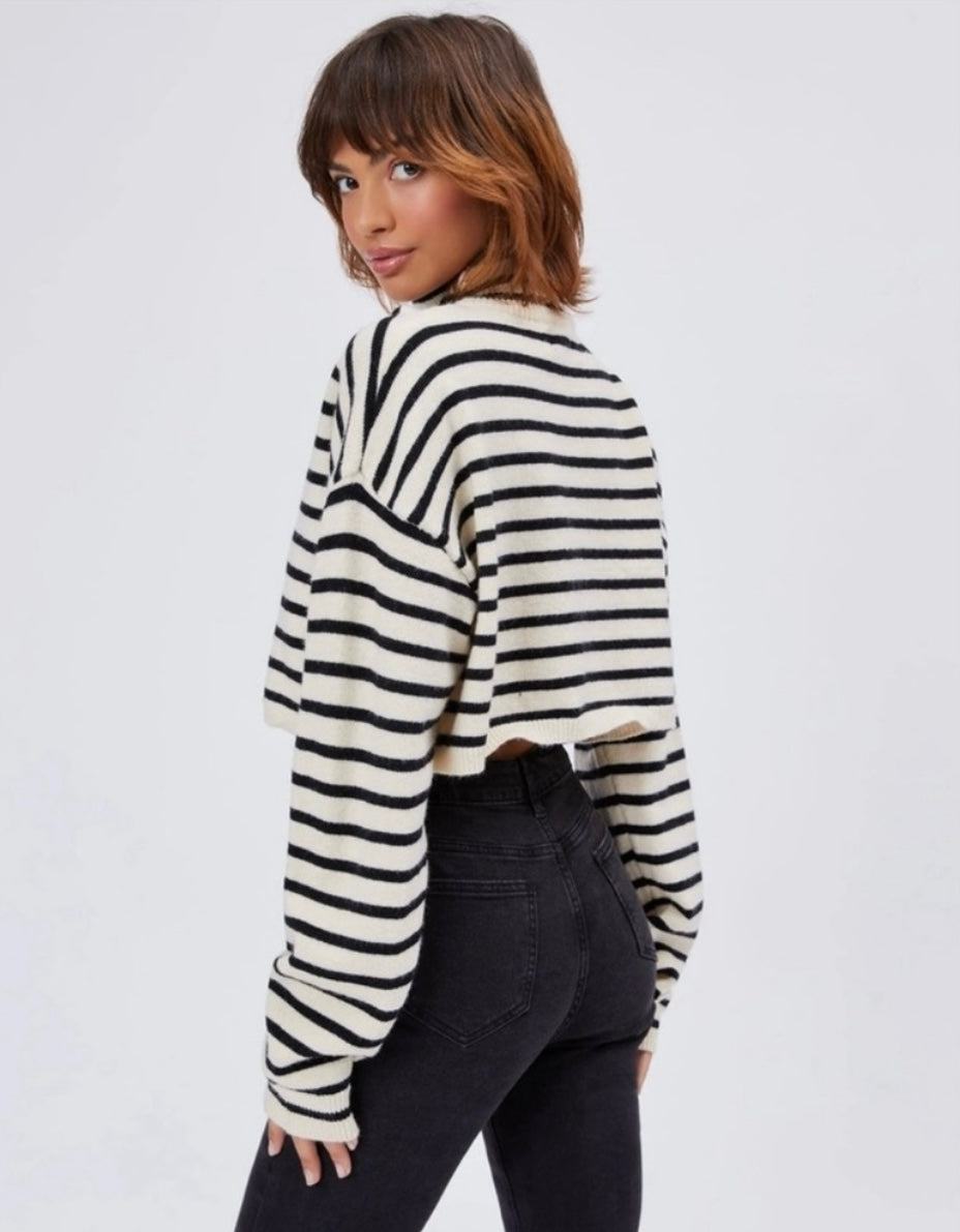 Cider Striped High Neck Oversized Crop Sweater