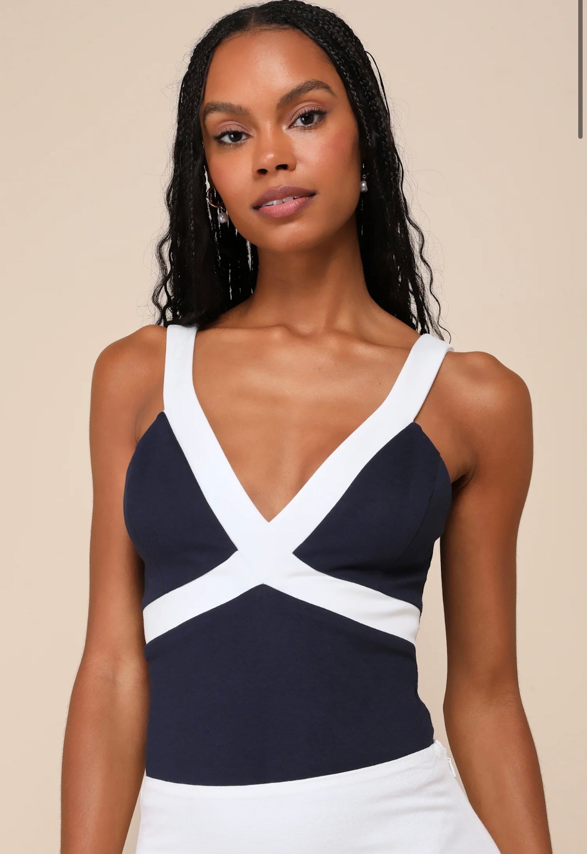 Navy Blue Colorblock V-Neck Bodysuit Small New
