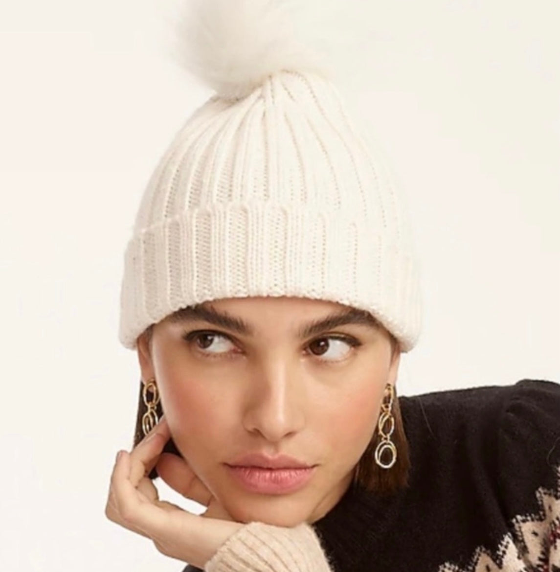 J.crew Pom Pom Beanie Ivory Hat
