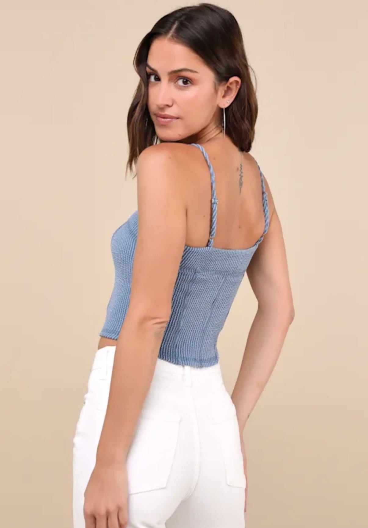 Slate Blue Ribbed Crop Tank Top