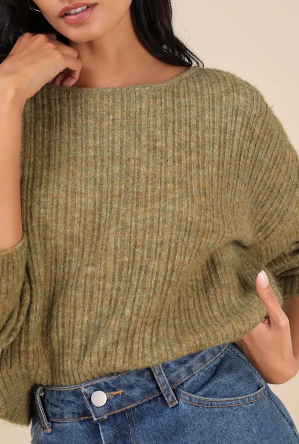Olive Marled Cozy Crop Sweater Size Medium New