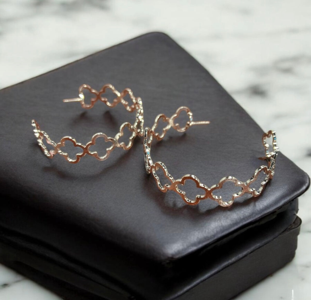Silver Large Clover Hoop Earring