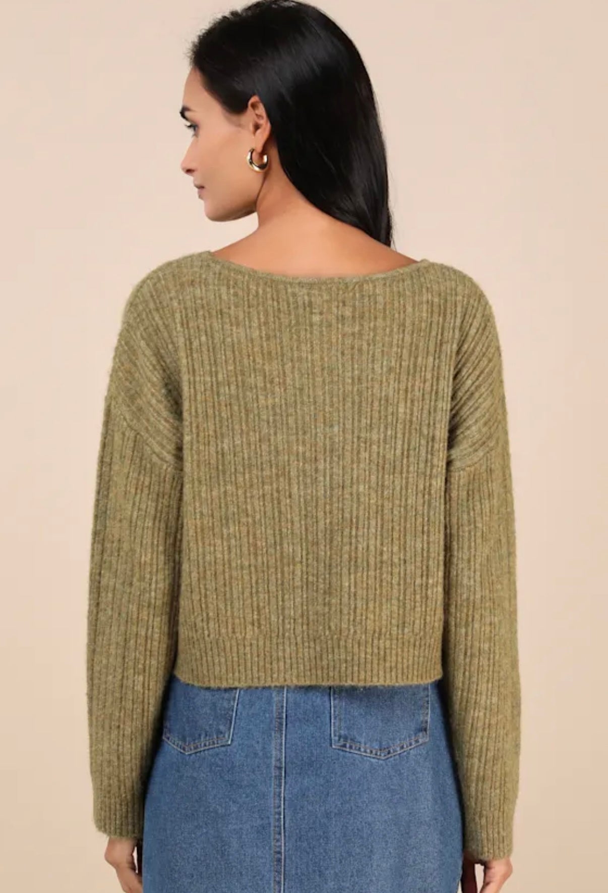 Olive Marled Cozy Crop Sweater Size Medium New