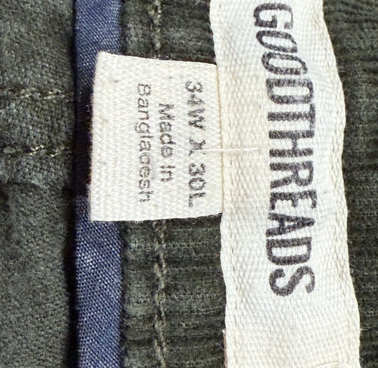 GOODTHREADS Green Coduroy Pants 34X30