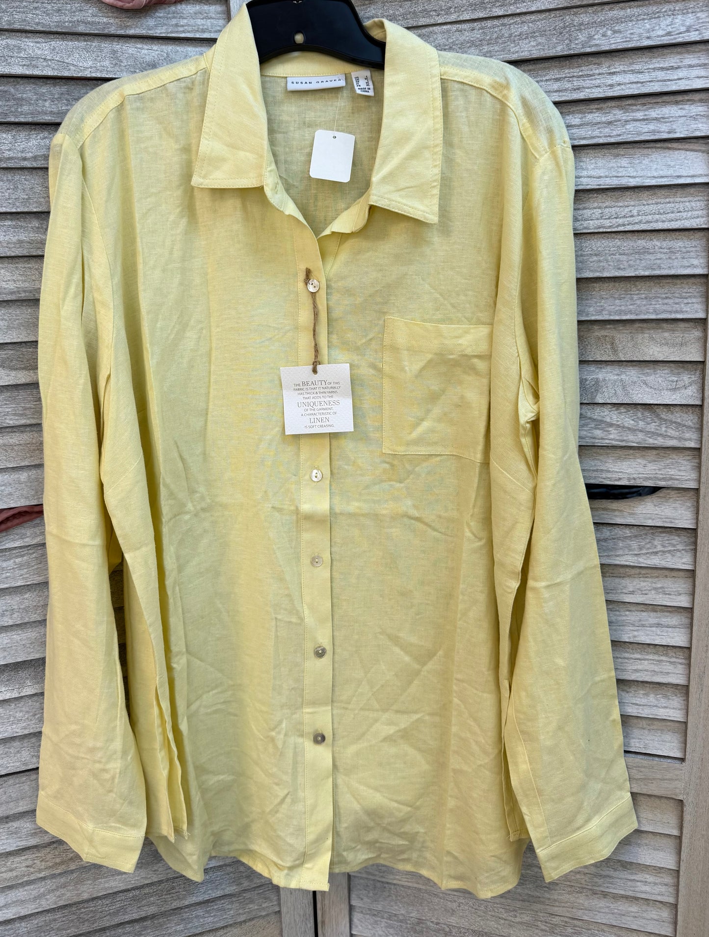 Sunday Graver Yellow Linen Button Shirt Size L New!