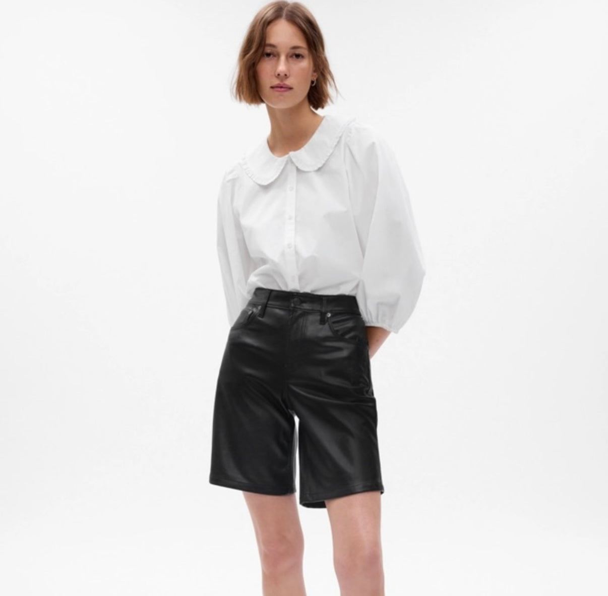 Gap Vegan Faux Black Leather Bermuda Shorts Sz 10