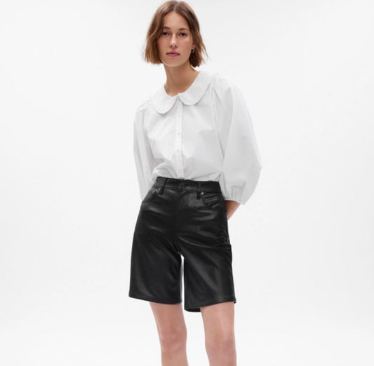 Gap Vegan Faux Black Leather Bermuda Shorts Sz 10