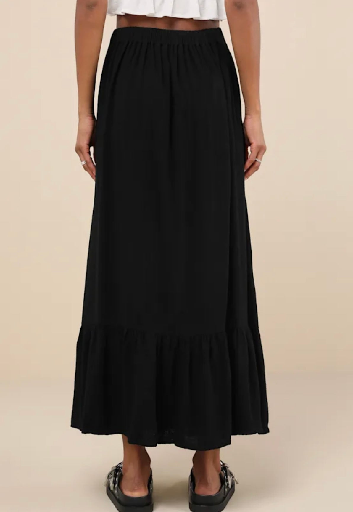 Black Button Linen Midi Skirt Medium New