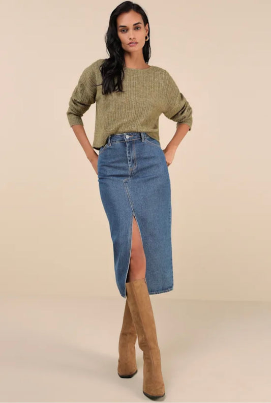 Olive Marled Cozy Crop Sweater Size Medium New