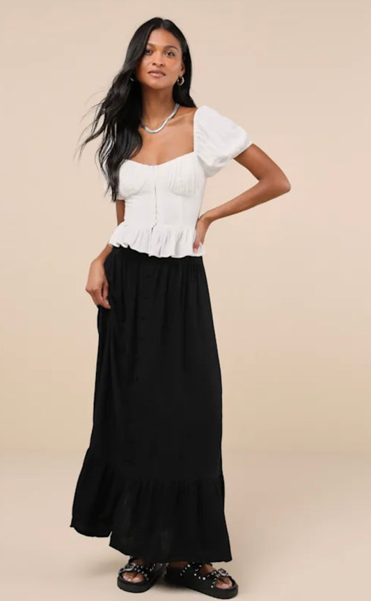 Black Linen Button Skirt Size XL New!