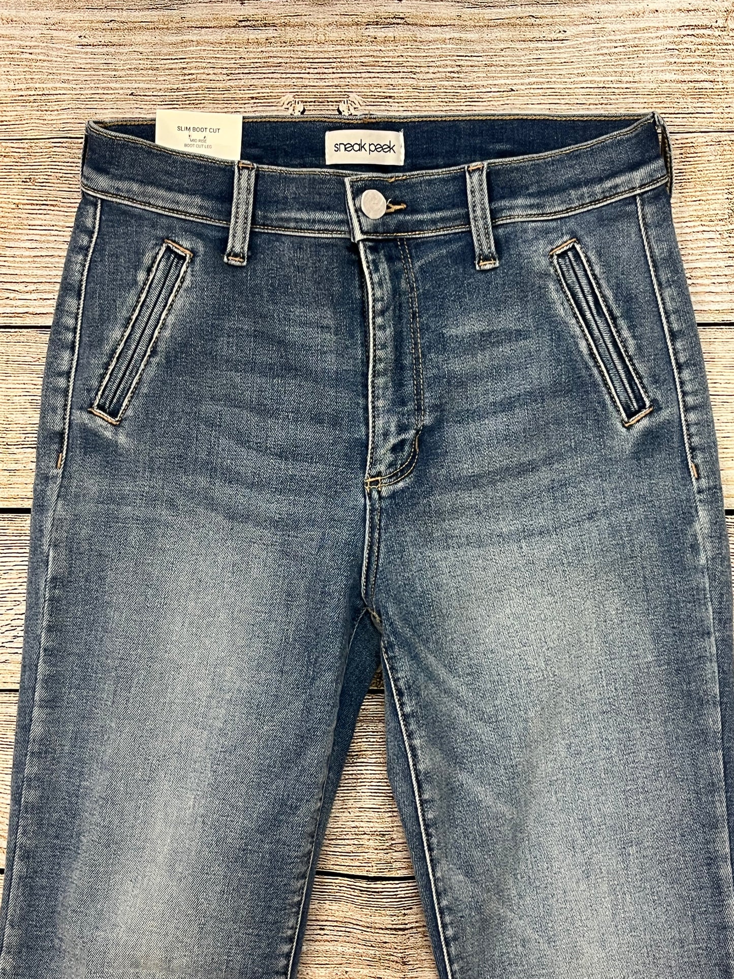 Sneak Peek Slim Boot Cut Mid Rise Jeans